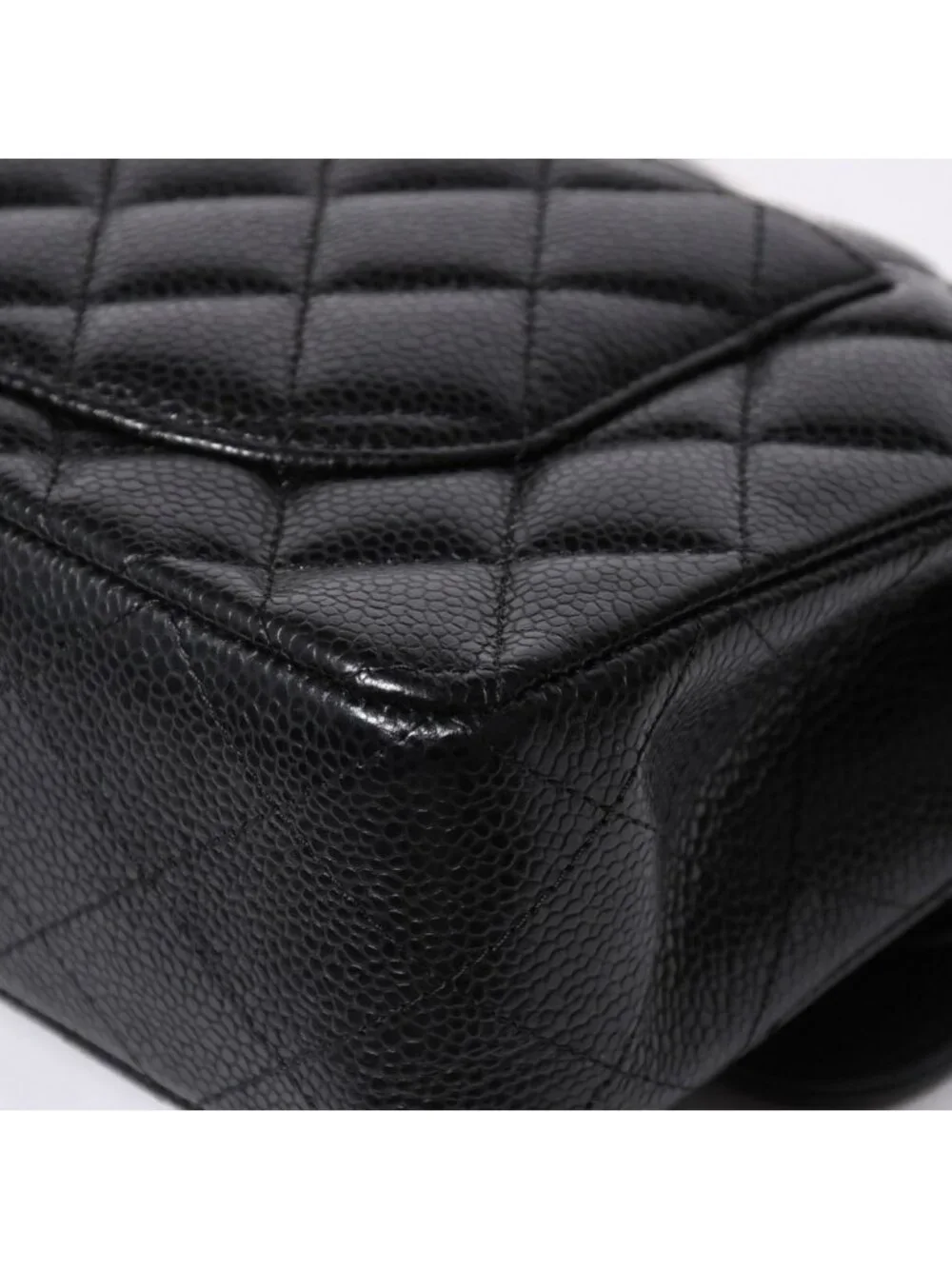 Chanel Quilted 23 Double Flap Chain Shoulder Bag CC Logo Caviar Leather Black